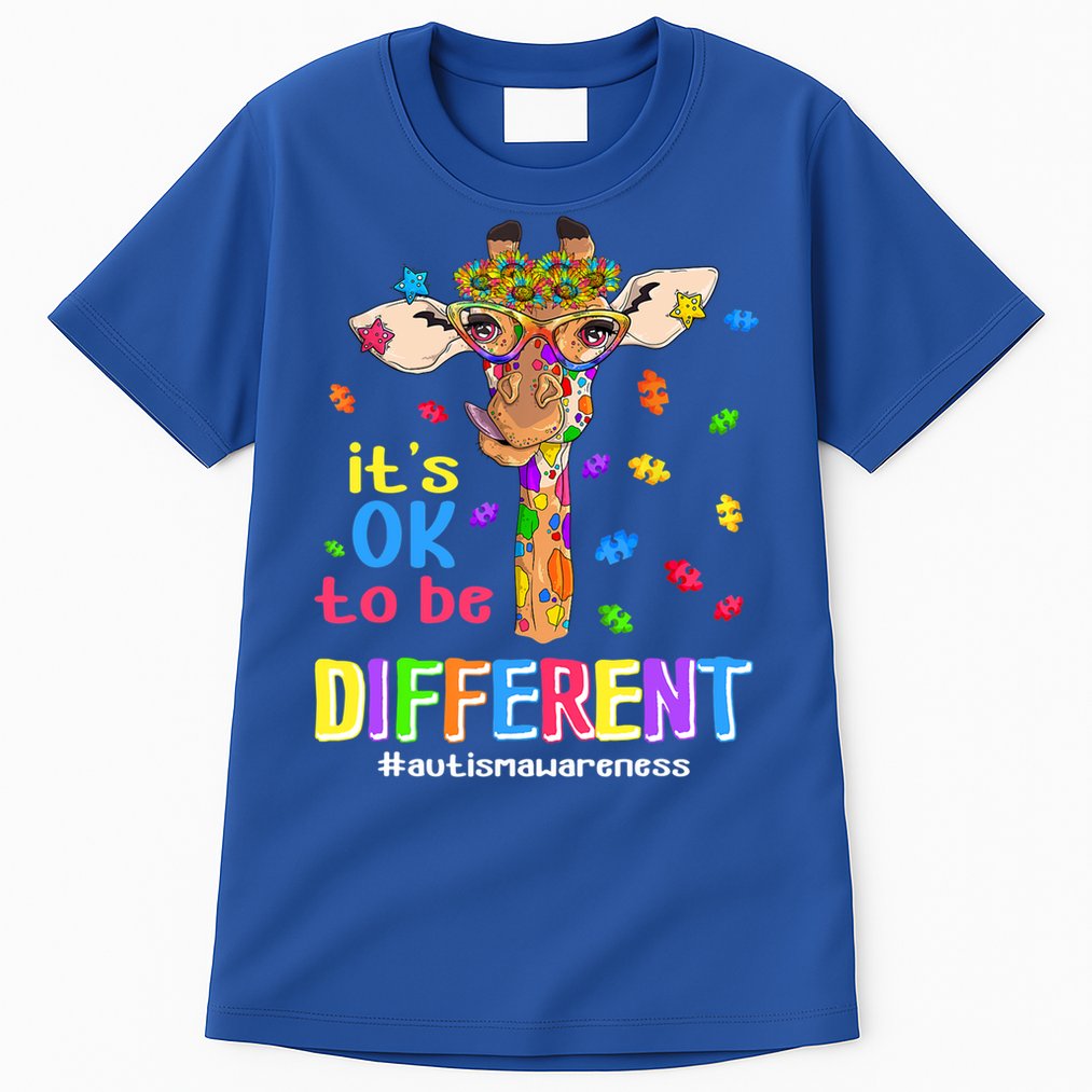 Giraffe It's Ok To Be Different Autism Awareness Acceptance Cute Gift Tall T-Shirt