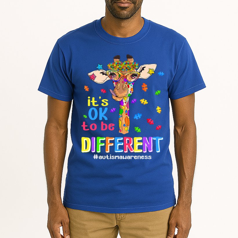 Giraffe It's Ok To Be Different Autism Awareness Acceptance Cute Gift Tall T-Shirt