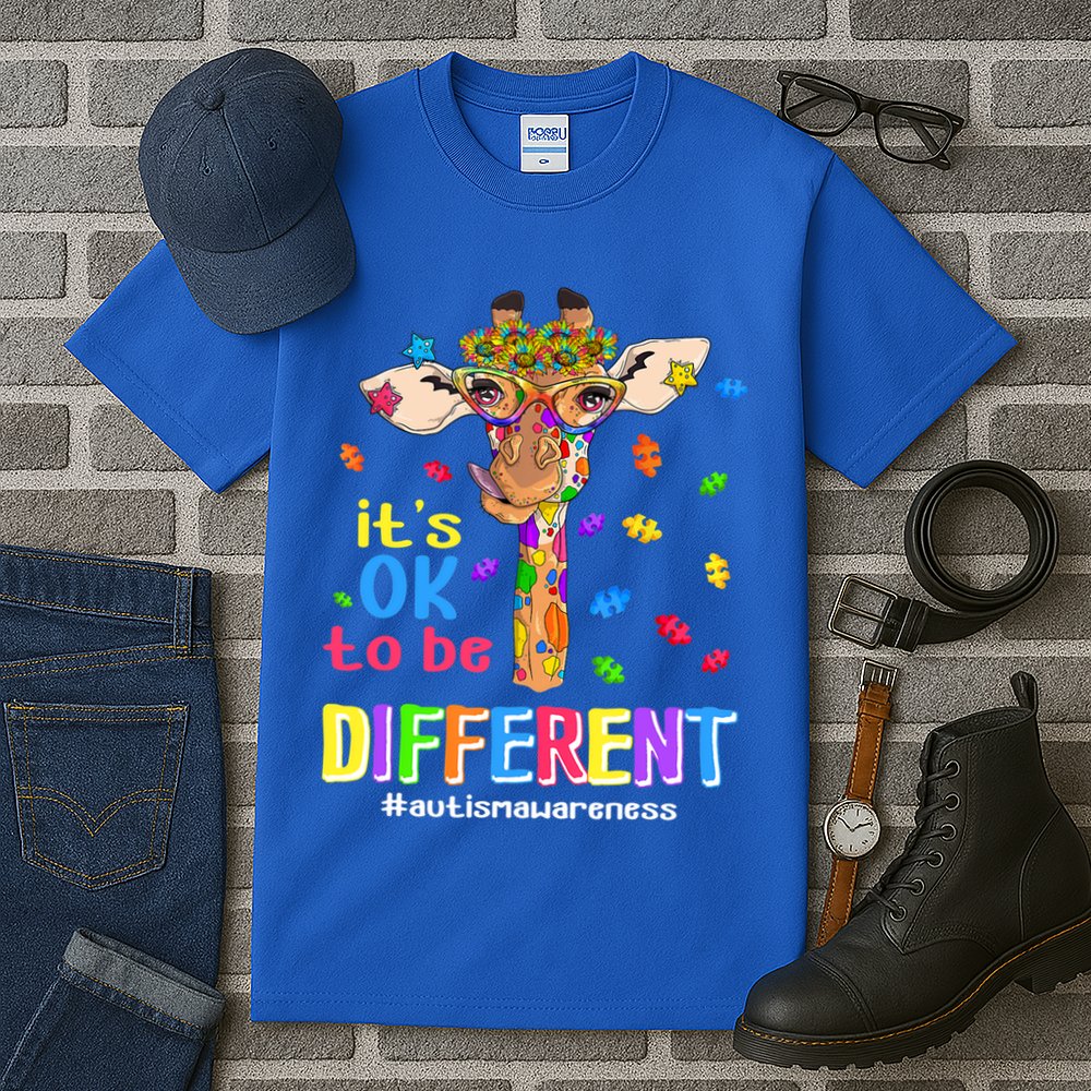 Giraffe It's Ok To Be Different Autism Awareness Acceptance Cute Gift Tall T-Shirt
