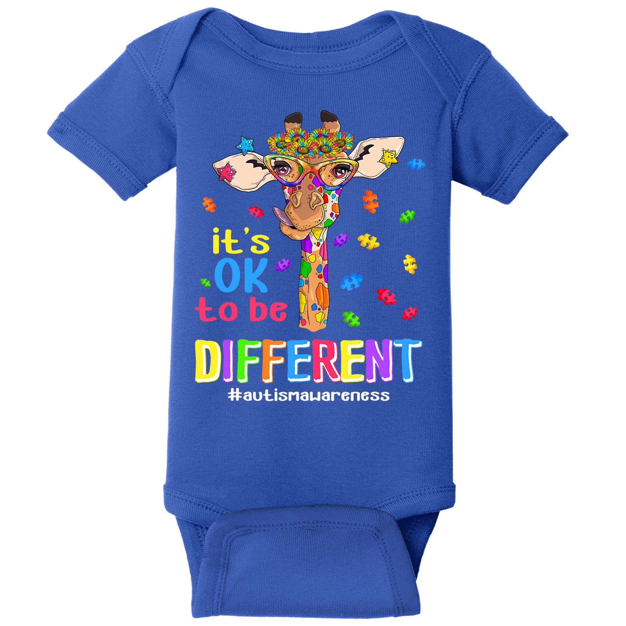 Giraffe It's Ok To Be Different Autism Awareness Acceptance Cute Gift Baby Bodysuit