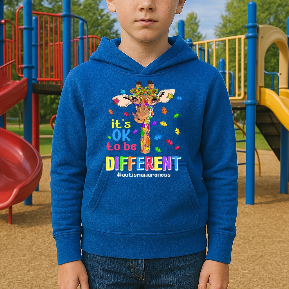 Giraffe It's Ok To Be Different Autism Awareness Acceptance Cute Gift Kids Hoodie