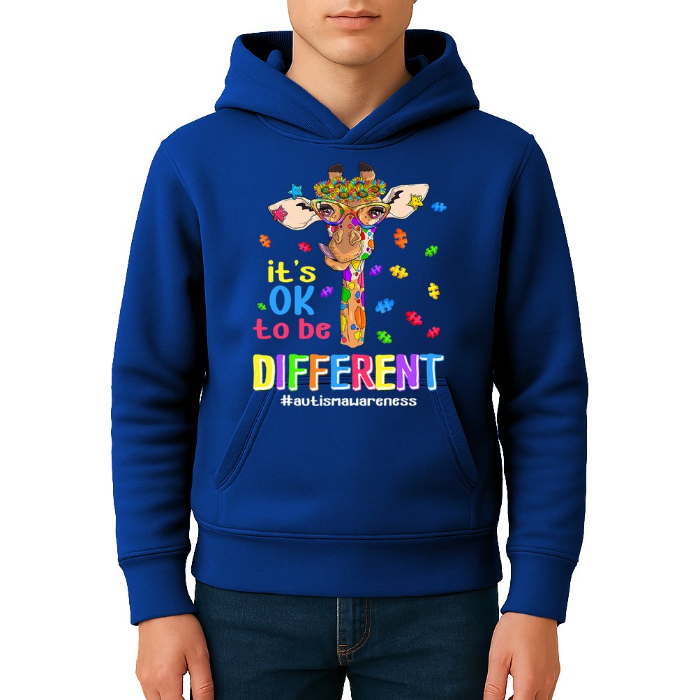 Giraffe It's Ok To Be Different Autism Awareness Acceptance Cute Gift Kids Hoodie