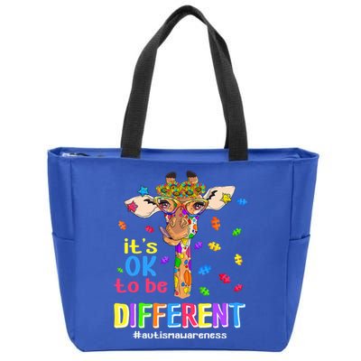 Giraffe It's Ok To Be Different Autism Awareness Acceptance Cute Gift Zip Tote Bag