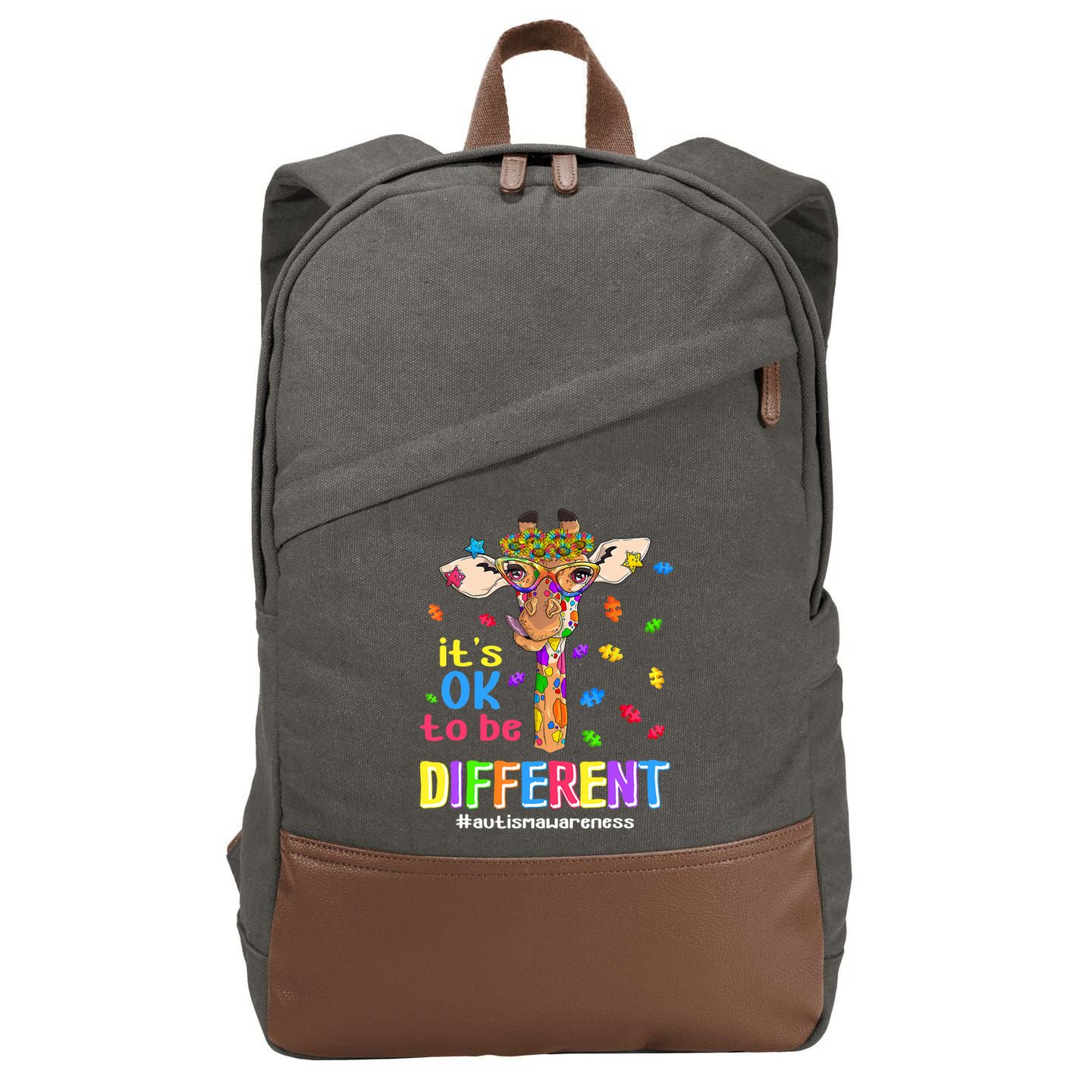 Giraffe It's Ok To Be Different Autism Awareness Acceptance Cute Gift Cotton Canvas Backpack