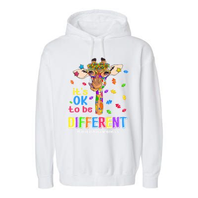 Giraffe It's Ok To Be Different Autism Awareness Acceptance Cute Gift Garment-Dyed Fleece Hoodie