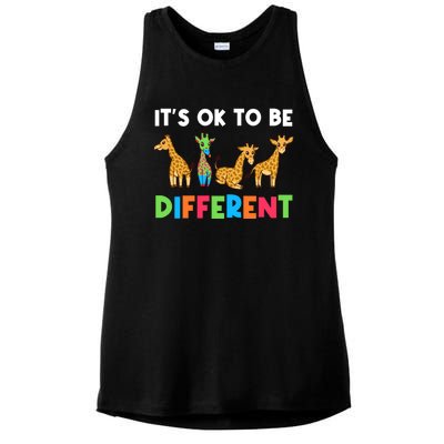 Giraffes Its Ok To Be Different Autism Awareness Giraffe Cute Gift Ladies PosiCharge Tri-Blend Wicking Tank