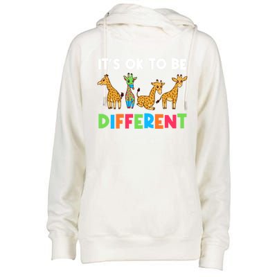 Giraffes Its Ok To Be Different Autism Awareness Giraffe Cute Gift Womens Funnel Neck Pullover Hood