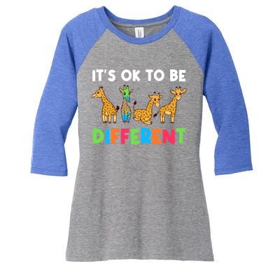 Giraffes Its Ok To Be Different Autism Awareness Giraffe Cute Gift Women's Tri-Blend 3/4-Sleeve Raglan Shirt