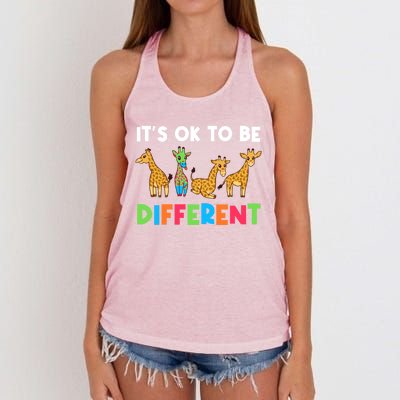 Giraffes Its Ok To Be Different Autism Awareness Giraffe Cute Gift Women's Knotted Racerback Tank