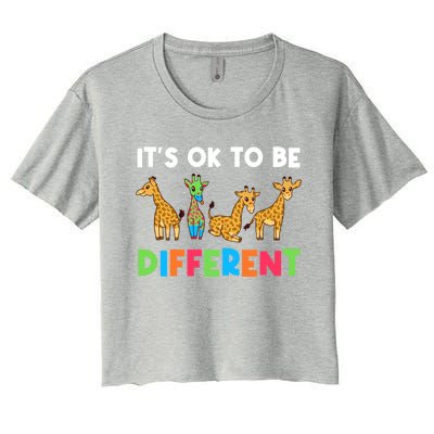 Giraffes Its Ok To Be Different Autism Awareness Giraffe Cute Gift Women's Crop Top Tee