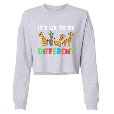 Giraffes Its Ok To Be Different Autism Awareness Giraffe Cute Gift Cropped Pullover Crew