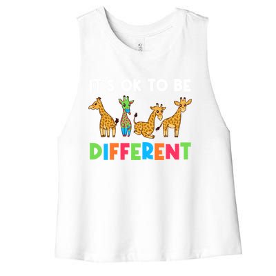 Giraffes Its Ok To Be Different Autism Awareness Giraffe Cute Gift Women's Racerback Cropped Tank