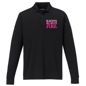 Groovy In October We Wear P.I.N.K Breast Cancer Performance Long Sleeve Polo