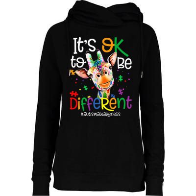 Giraffe It's Okay To Be Different Autism Awareness Womens Funnel Neck Pullover Hood