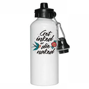 Get Inked Or Die Naked Tattoo Aluminum Water Bottle