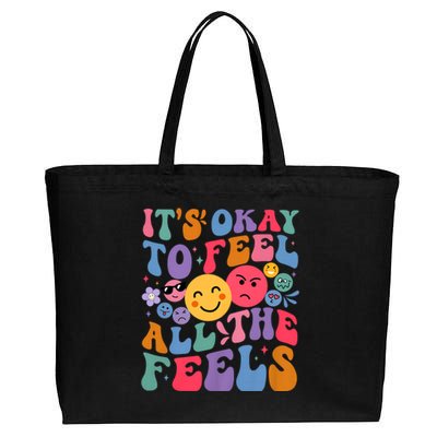 Groovy ItS Ok To Feel All The Feels Emotions Mental Health Cotton Canvas Jumbo Tote