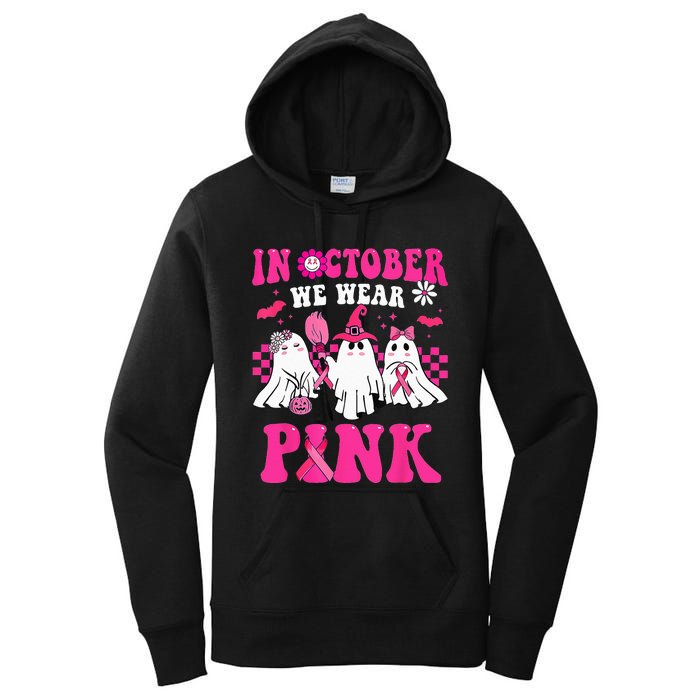 Groovy In October Wear Pink Breast Cancer Warrior Ghost Women's Pullover Hoodie