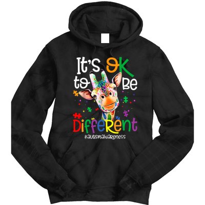 Giraffe Its Okay To Be Different Autism Awareness Tie Dye Hoodie