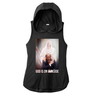 God Is On Our Side President Trump Photo After The Shooting Ladies PosiCharge Tri-Blend Wicking Draft Hoodie Tank