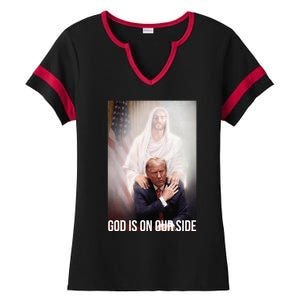 God Is On Our Side President Trump Photo After The Shooting Ladies Halftime Notch Neck Tee