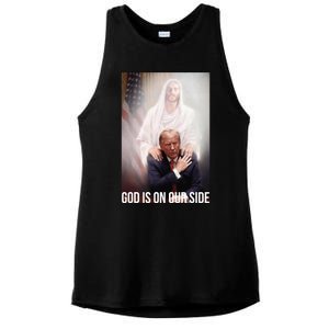 God Is On Our Side President Trump Photo After The Shooting Ladies PosiCharge Tri-Blend Wicking Tank