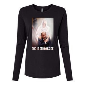 God Is On Our Side President Trump Photo After The Shooting Womens Cotton Relaxed Long Sleeve T-Shirt