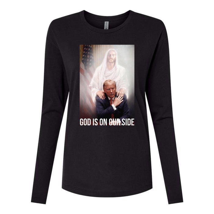 God Is On Our Side President Trump Photo After The Shooting Womens Cotton Relaxed Long Sleeve T-Shirt