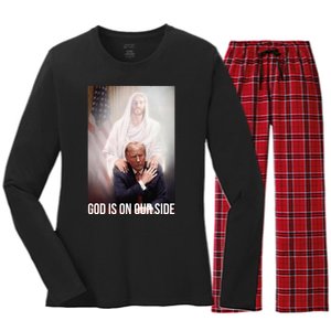 God Is On Our Side President Trump Photo After The Shooting Women's Long Sleeve Flannel Pajama Set 