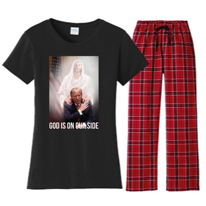 God Is On Our Side President Trump Photo After The Shooting Women's Flannel Pajama Set