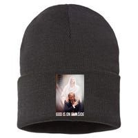 God Is On Our Side President Trump Photo After The Shooting Sustainable Knit Beanie