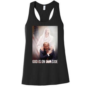 God Is On Our Side President Trump Photo After The Shooting Women's Racerback Tank