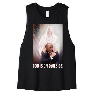 God Is On Our Side President Trump Photo After The Shooting Women's Racerback Cropped Tank