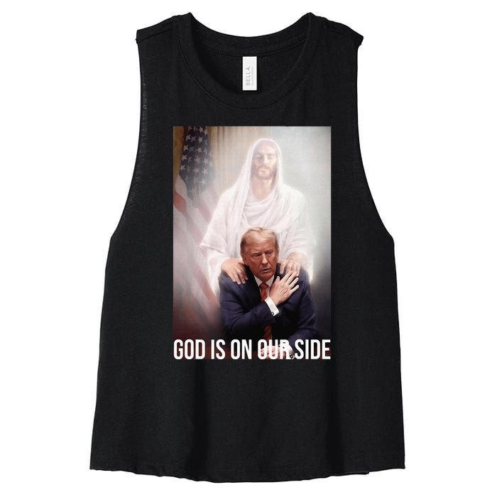 God Is On Our Side President Trump Photo After The Shooting Women's Racerback Cropped Tank