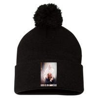 God Is On Our Side President Trump Photo After The Shooting Pom Pom 12in Knit Beanie