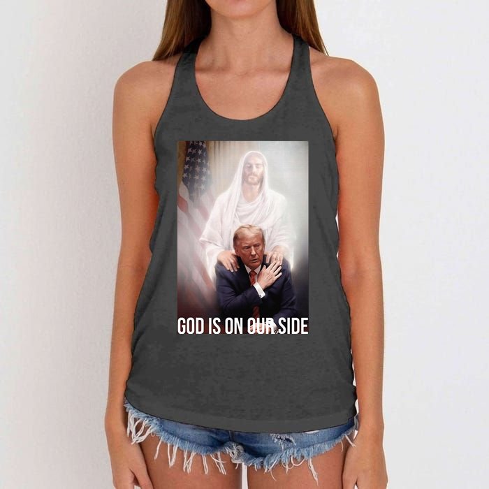 God Is On Our Side President Trump Photo After The Shooting Women's Knotted Racerback Tank