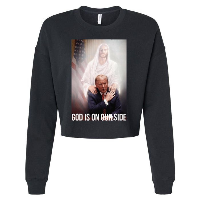 God Is On Our Side President Trump Photo After The Shooting Cropped Pullover Crew