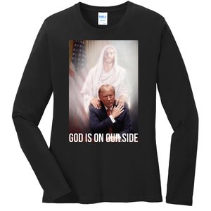 God Is On Our Side President Trump Photo After The Shooting Ladies Long Sleeve Shirt