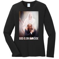 God Is On Our Side President Trump Photo After The Shooting Ladies Long Sleeve Shirt