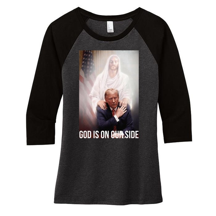 God Is On Our Side President Trump Photo After The Shooting Women's Tri-Blend 3/4-Sleeve Raglan Shirt