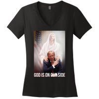 God Is On Our Side President Trump Photo After The Shooting Women's V-Neck T-Shirt