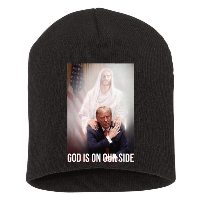 God Is On Our Side President Trump Photo After The Shooting Short Acrylic Beanie