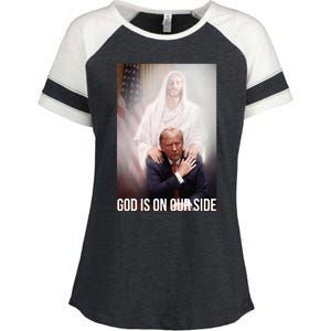 God Is On Our Side President Trump Photo After The Shooting Enza Ladies Jersey Colorblock Tee