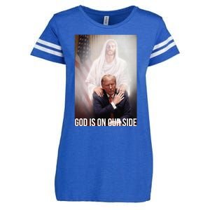 God Is On Our Side President Trump Photo After The Shooting Enza Ladies Jersey Football T-Shirt