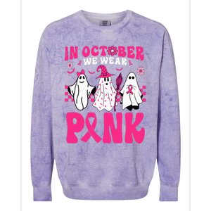 Groovy In October We Wear Pink Ghost Halloween Breast Cancer Colorblast Crewneck Sweatshirt