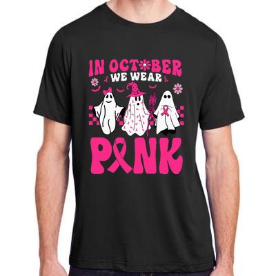 Groovy In October We Wear Pink Ghost Halloween Breast Cancer Adult ChromaSoft Performance T-Shirt