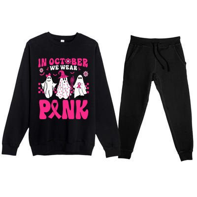 Groovy In October We Wear Pink Ghost Halloween Breast Cancer Premium Crewneck Sweatsuit Set