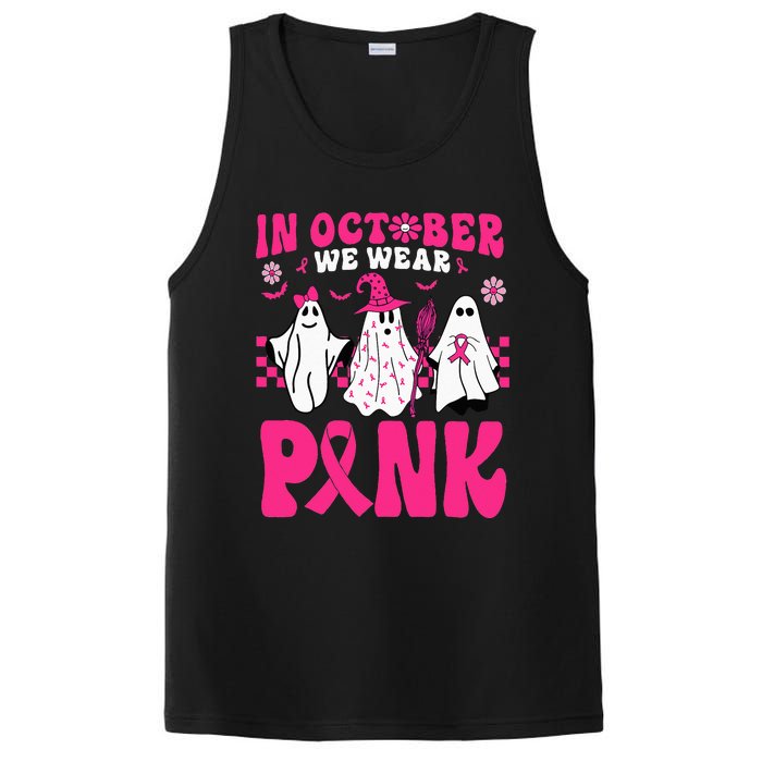 Groovy In October We Wear Pink Ghost Halloween Breast Cancer PosiCharge Competitor Tank