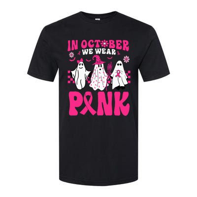 Groovy In October We Wear Pink Ghost Halloween Breast Cancer Softstyle CVC T-Shirt