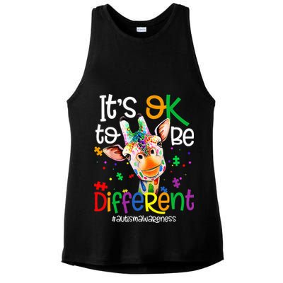 giraffe its okay to be different ASD Awareness Ladies PosiCharge Tri-Blend Wicking Tank