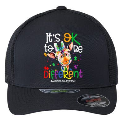 giraffe its okay to be different ASD Awareness Flexfit Unipanel Trucker Cap